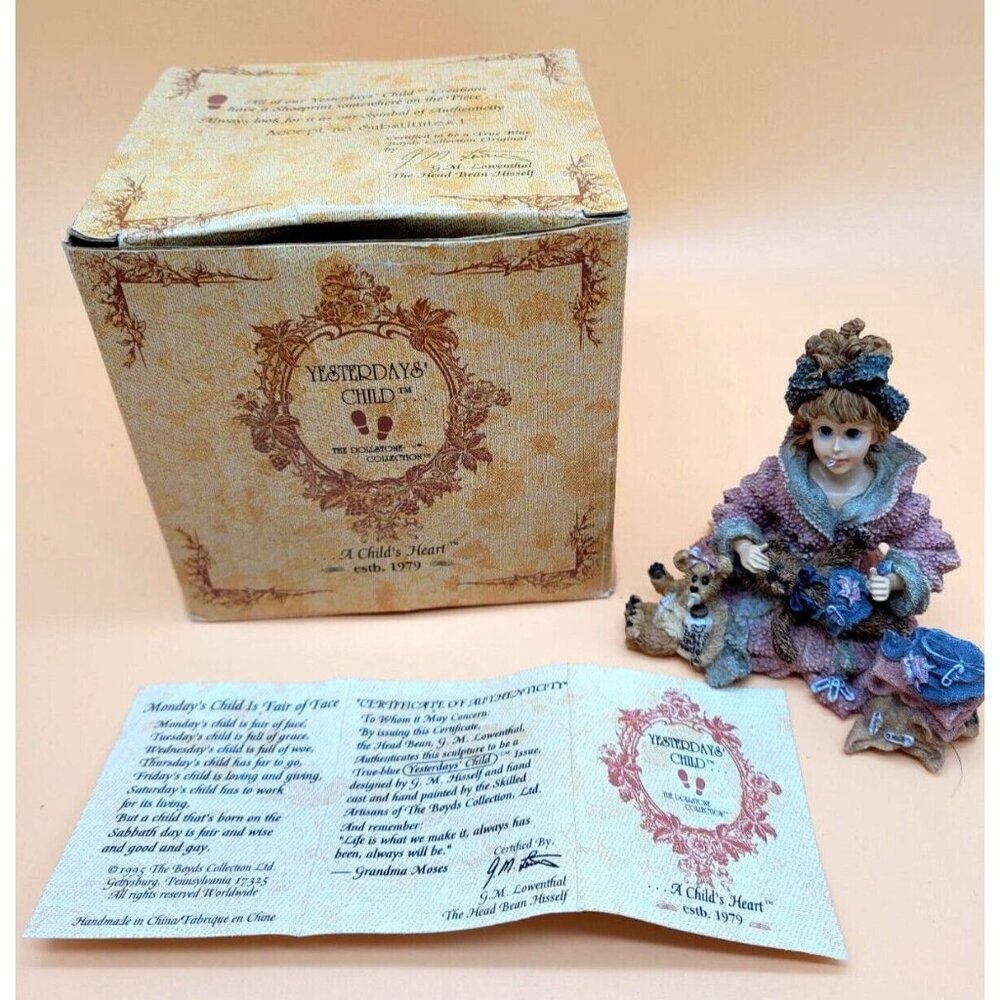 Boyds Bears Yesterday's Child Caitlin w/ Emma & Edmond Diapering Baby 1995 COA